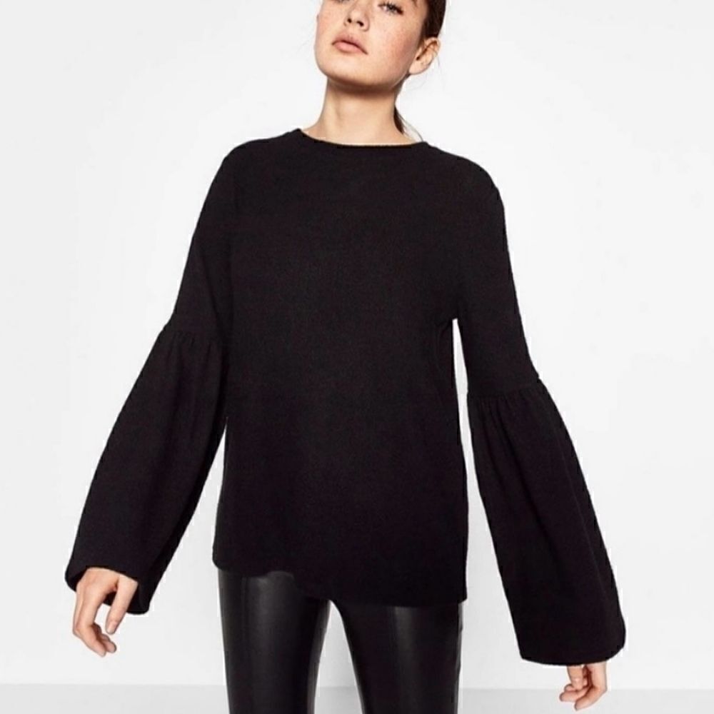 Zara Trafaluc Bell Sleeve Black Long Sleeve Top Size Small